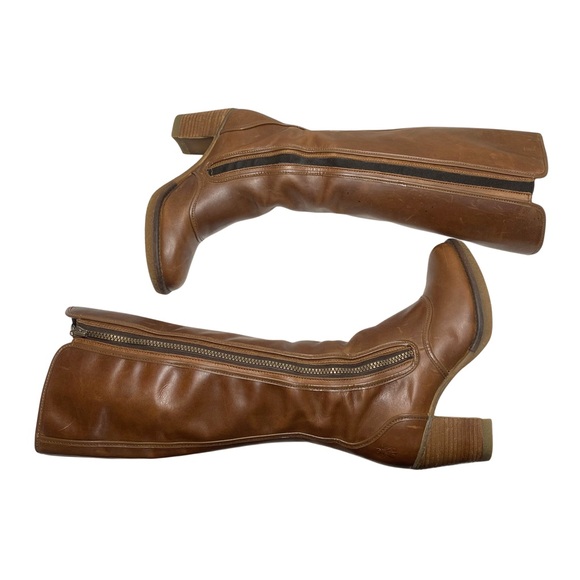 Fly London| Brown Leather Heeled Round Toe Boots With Zippers - Picture 6 of 17